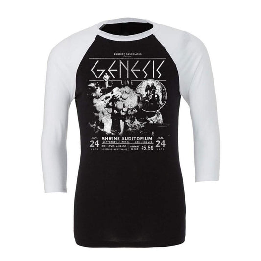 Genesis Shrine Auditorium 1975 Black and White Baseball Tee